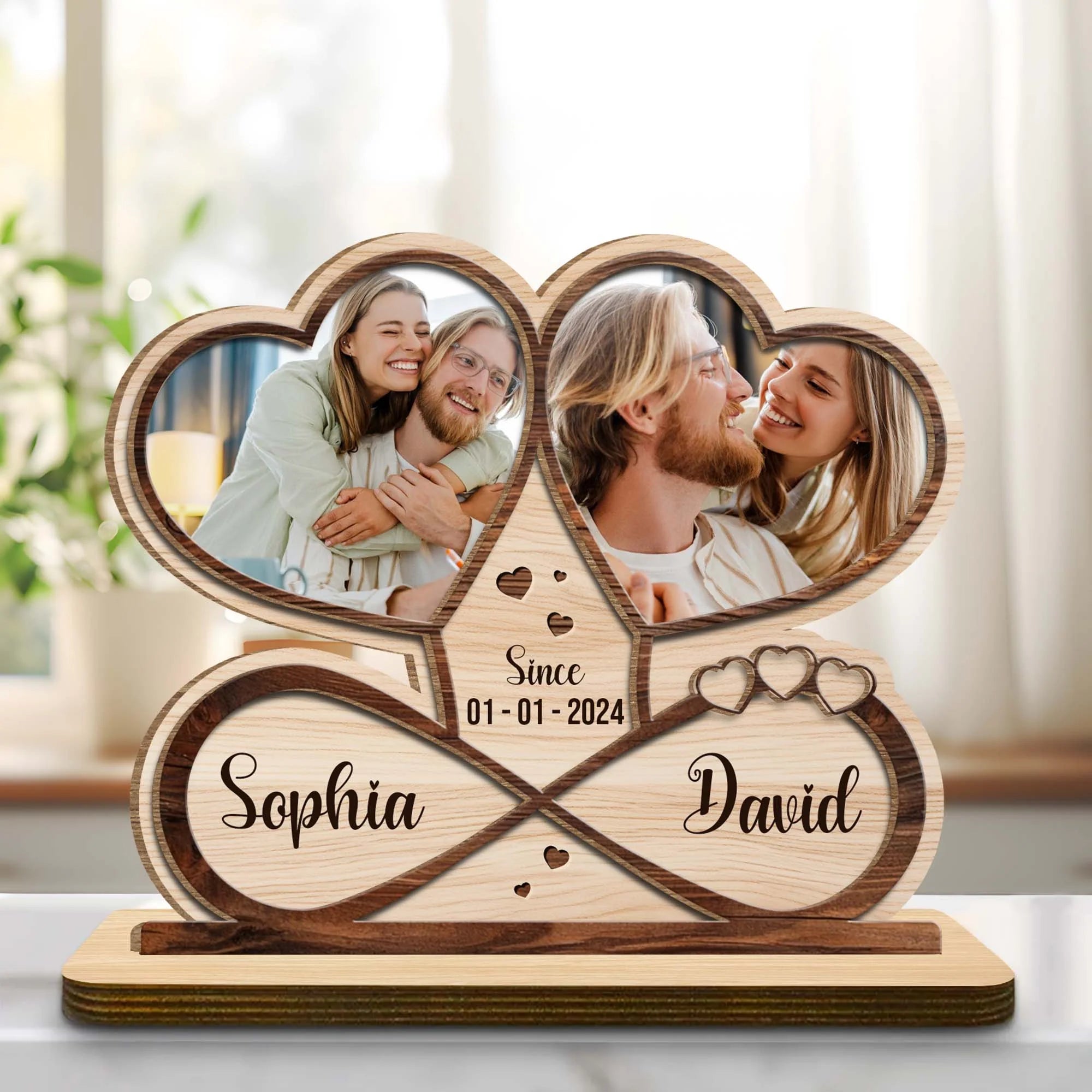 Personalized Wooden Photo Keepsake with Stand – Custom Picture Plaque, Engraved Wood Photo Gift, Anniversary & Family Decor