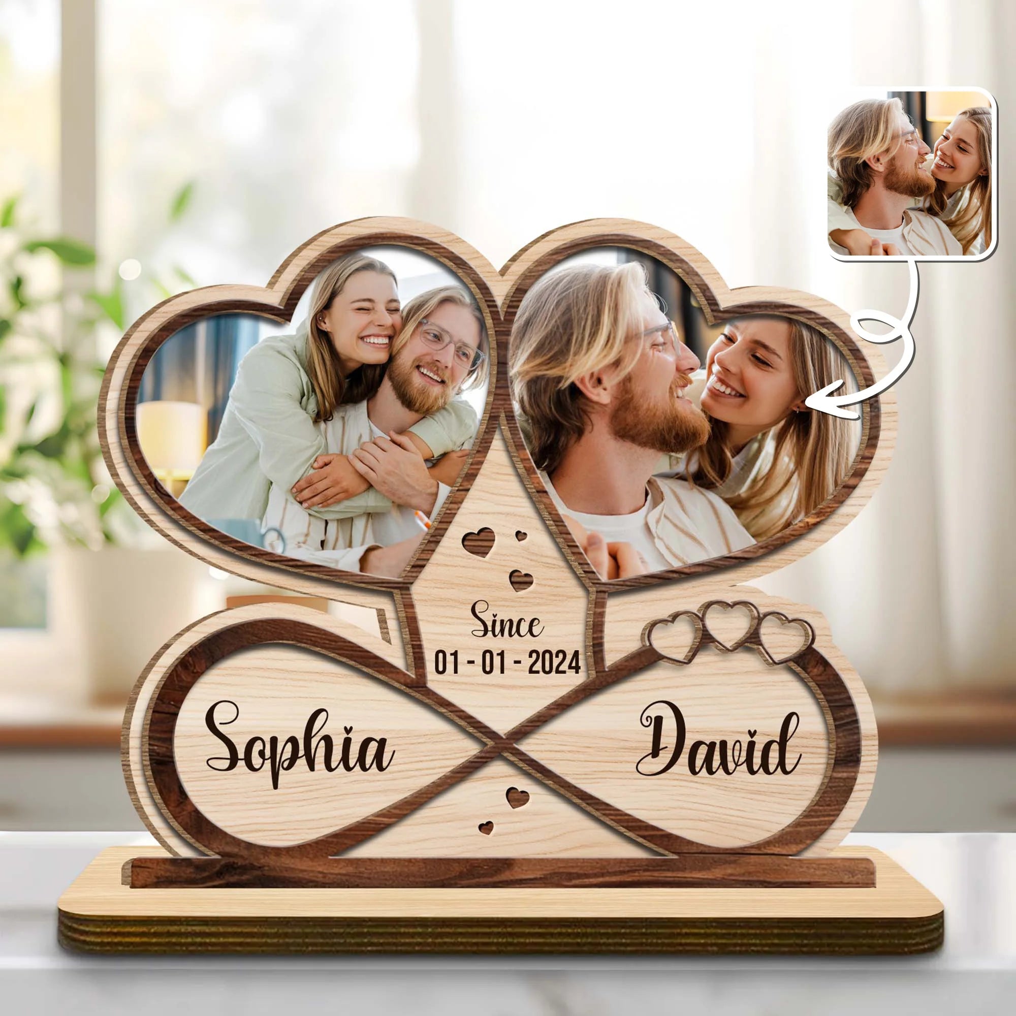 Personalized Wooden Photo Keepsake with Stand – Custom Picture Plaque, Engraved Wood Photo Gift, Anniversary & Family Decor