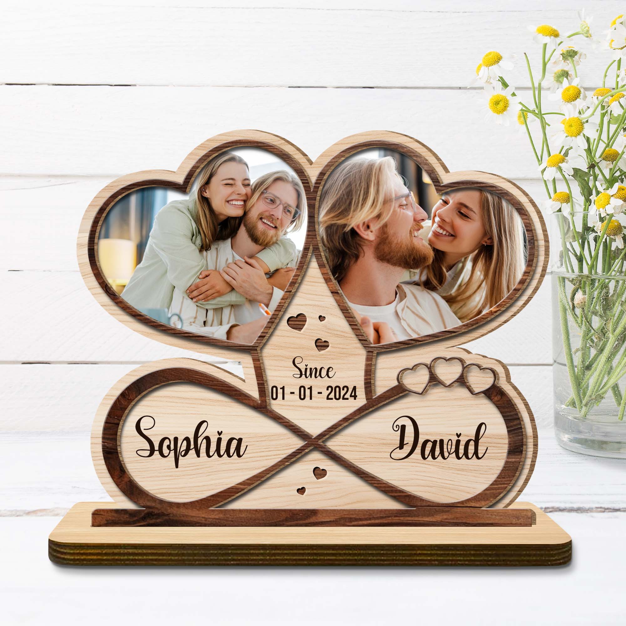 Personalized Wooden Photo Keepsake with Stand – Custom Picture Plaque, Engraved Wood Photo Gift, Anniversary & Family Decor