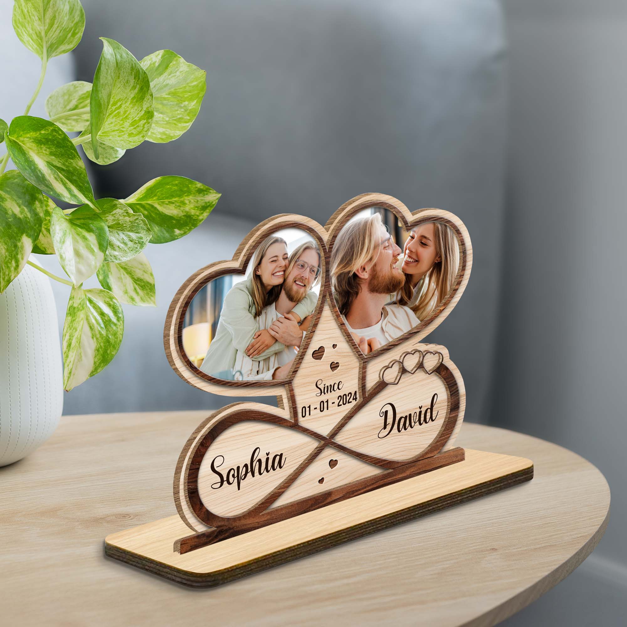 Personalized Wooden Photo Keepsake with Stand – Custom Picture Plaque, Engraved Wood Photo Gift, Anniversary & Family Decor