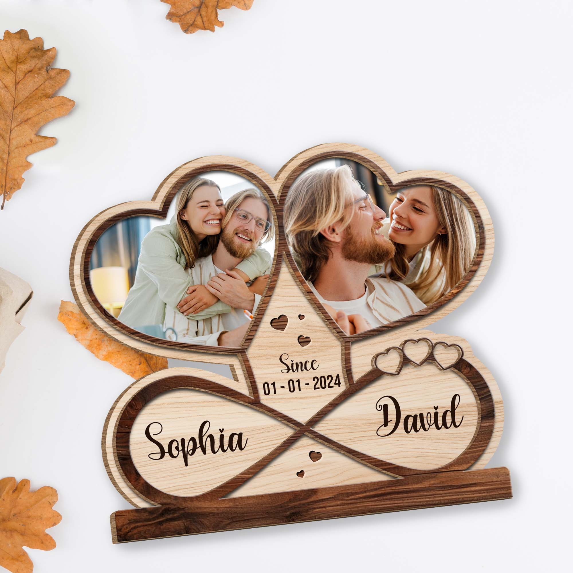 Personalized Wooden Photo Keepsake with Stand – Custom Picture Plaque, Engraved Wood Photo Gift, Anniversary & Family Decor