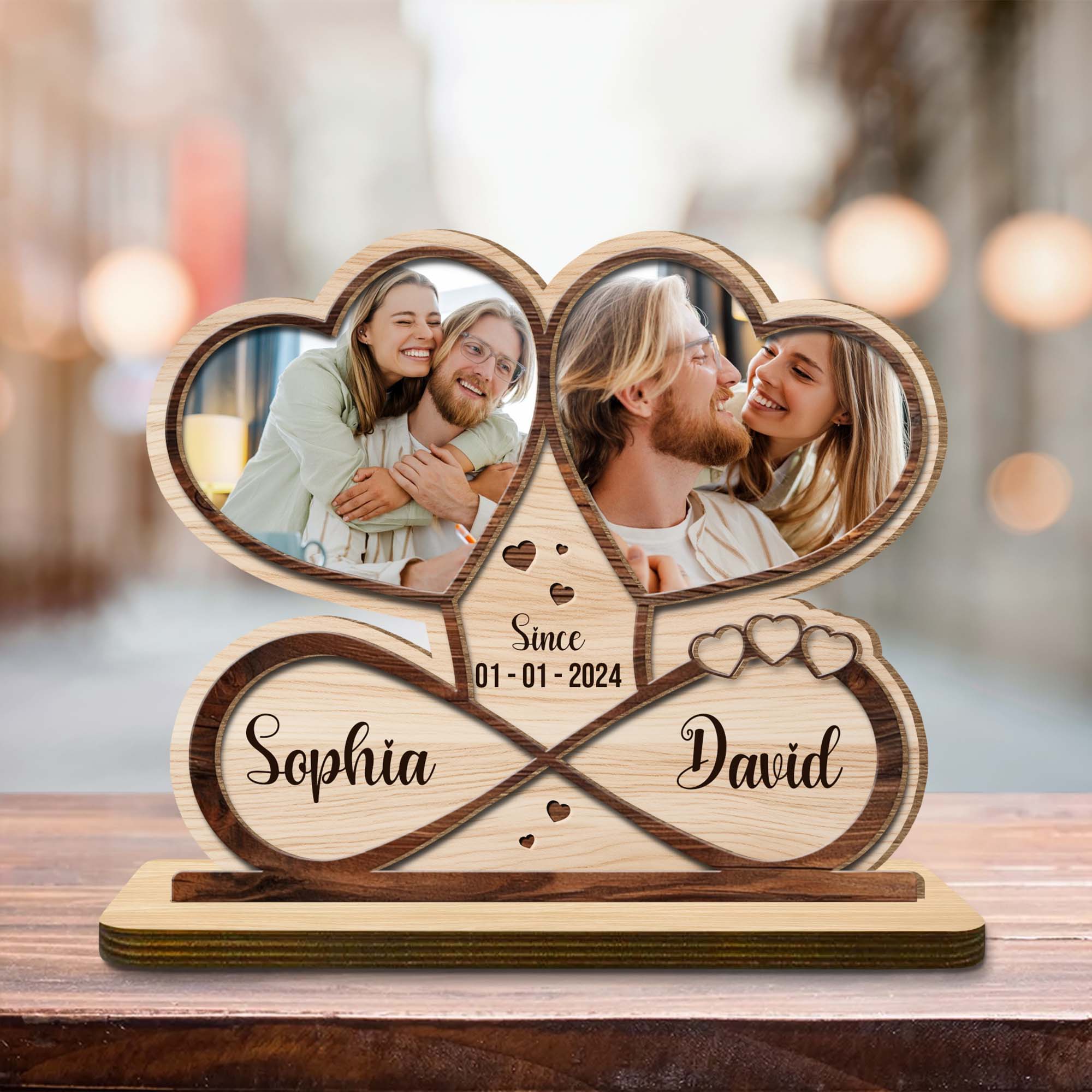 Personalized Wooden Photo Keepsake with Stand – Custom Picture Plaque, Engraved Wood Photo Gift, Anniversary & Family Decor