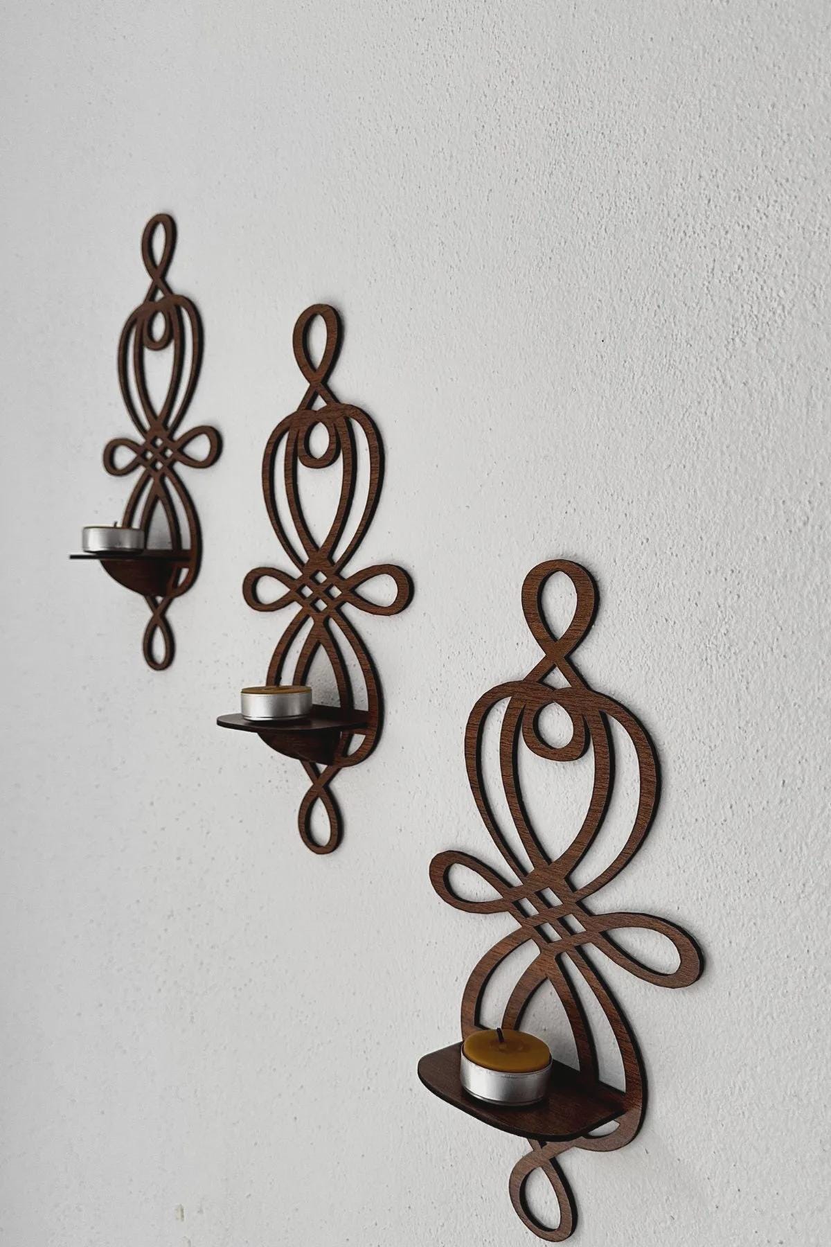 Rustic Wood Wall Candle Holder Set of 3, Handmade Wooden Sconce Decor, Farmhouse Wall Candle Shelf, Boho Home Accent by Lina Hobby