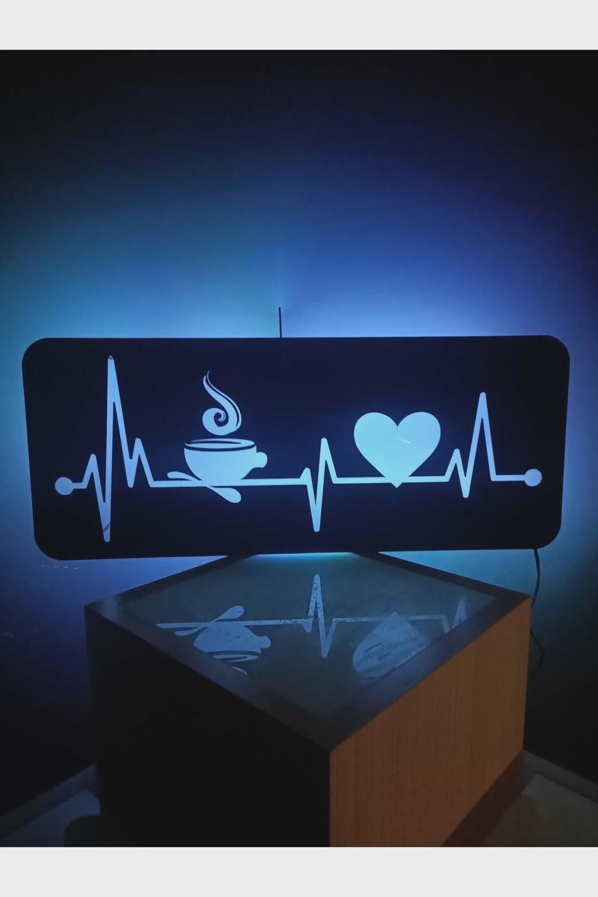 Coffee and Heart Wall Art with LED Light Wooden Cafe Sign Decor Laser Cut Coffee Lover Wall Panel Rustic Lighted Kitchen Sign