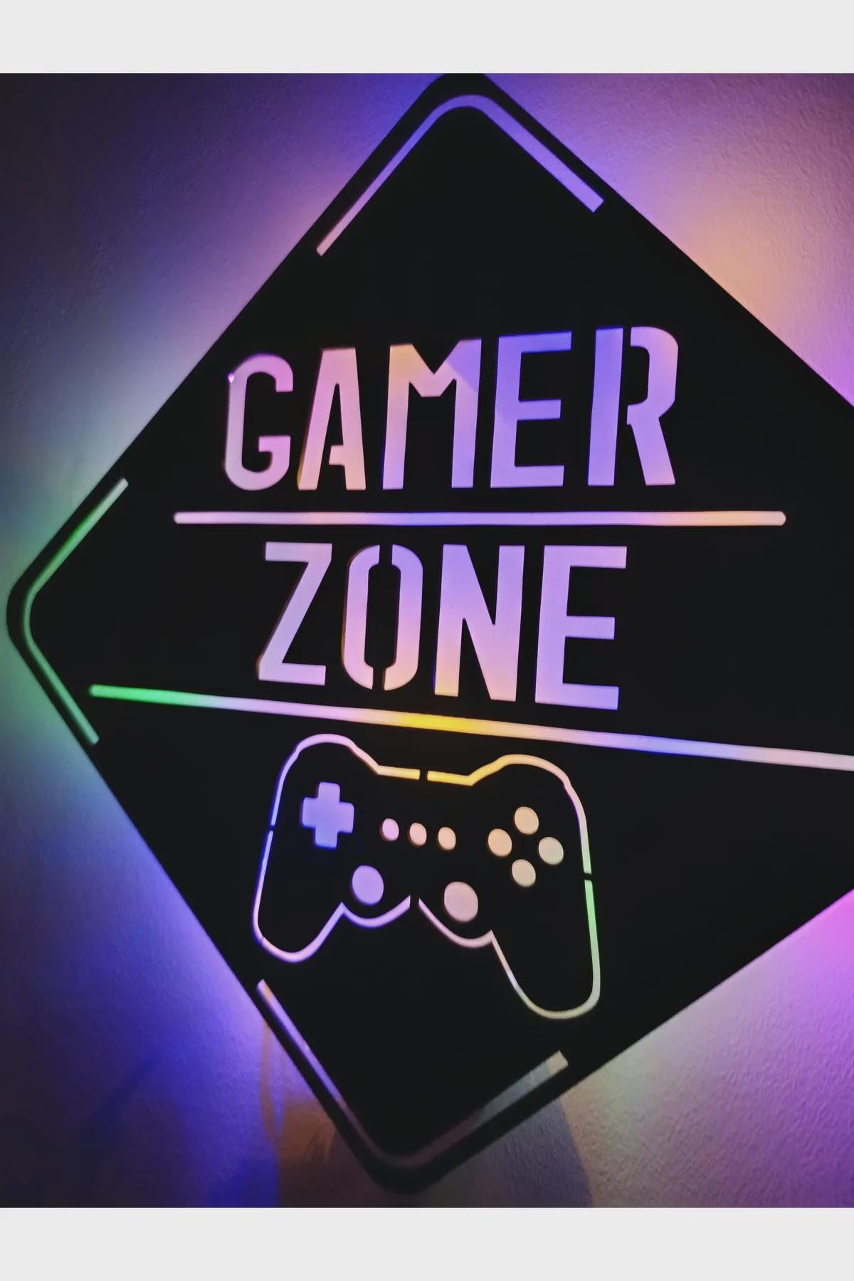 Gamer Zone RGB LED Wireless Wall Art, Lighted Gaming Room Decor, Remote Control Wood Sign, Color Changing Gamer Wall Panel