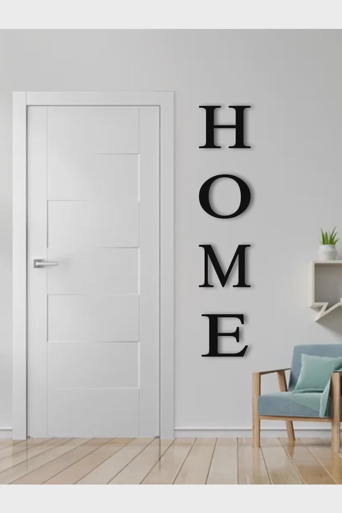 HOME Letter Wall Art Large Adhesive Sign, Modern Minimalist Wood Wall Decor, Stick-On Entryway or Living Room Quote Panel