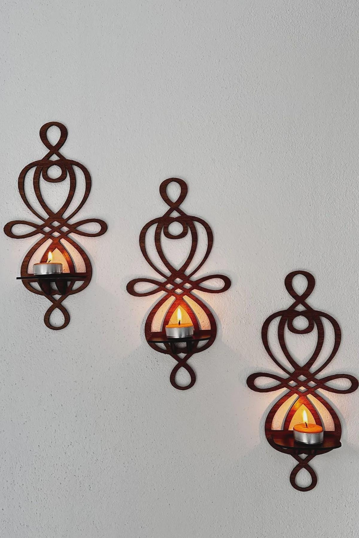 Rustic Wood Wall Candle Holder Set of 3, Handmade Wooden Sconce Decor, Farmhouse Wall Candle Shelf, Boho Home Accent by Lina Hobby