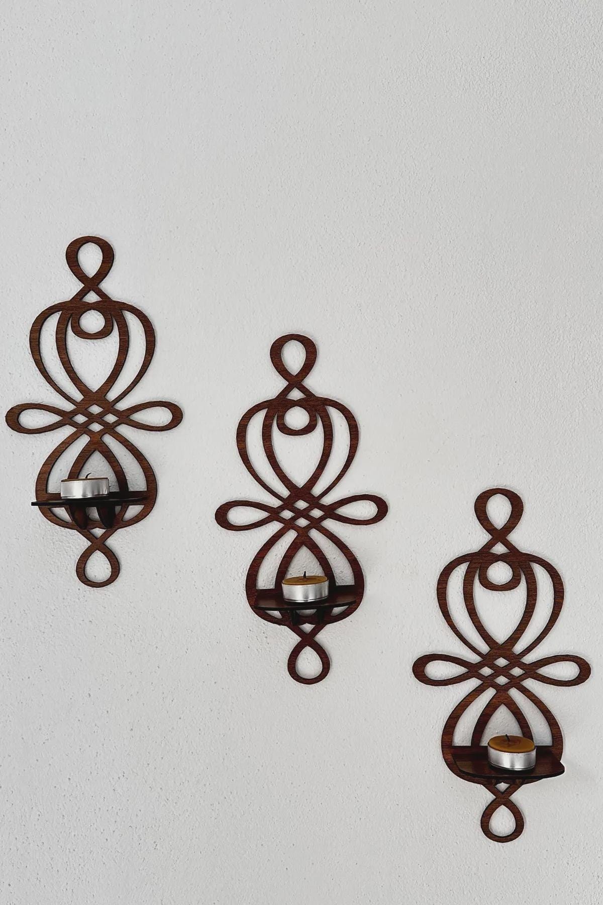 Rustic Wood Wall Candle Holder Set of 3, Handmade Wooden Sconce Decor, Farmhouse Wall Candle Shelf, Boho Home Accent by Lina Hobby