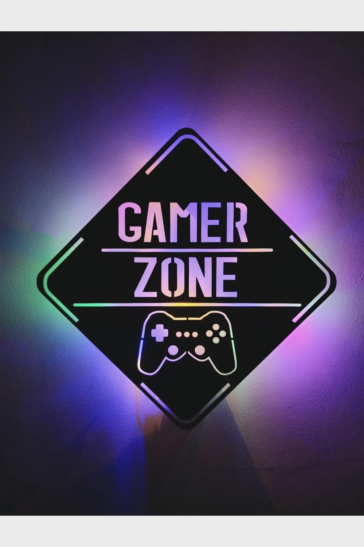 Gamer Zone RGB LED Wireless Wall Art, Lighted Gaming Room Decor, Remote Control Wood Sign, Color Changing Gamer Wall Panel