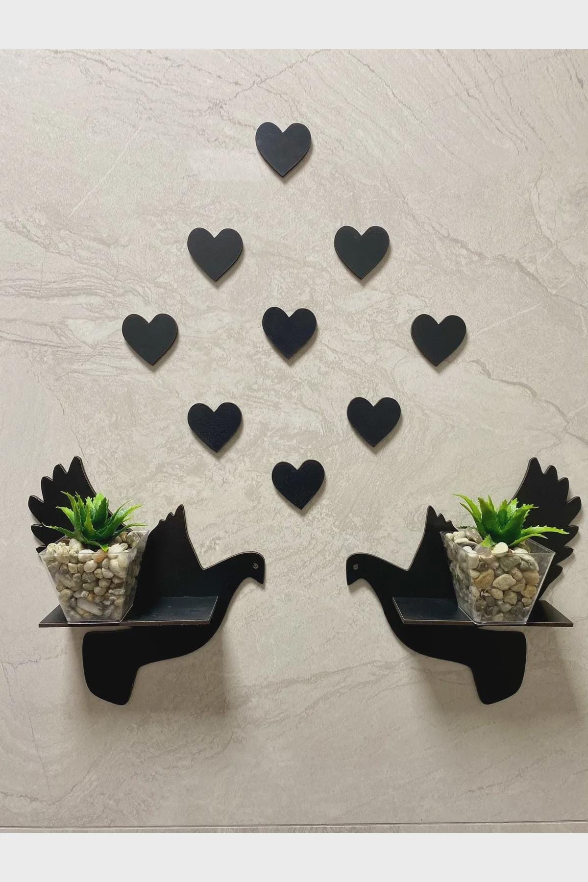 Rustic Bird and Heart Wall Decor Set Wooden Dove and Heart MDF Wall Hanging Ornaments Nursery Living Room Rustic Wall Art Gift