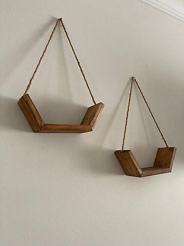 Rustic Wooden Boat Shelf Set of 3, Brown Wall Mounted Decorative Shelves, Nautical Wall Rack Planter, Coastal Wall Decor for Home