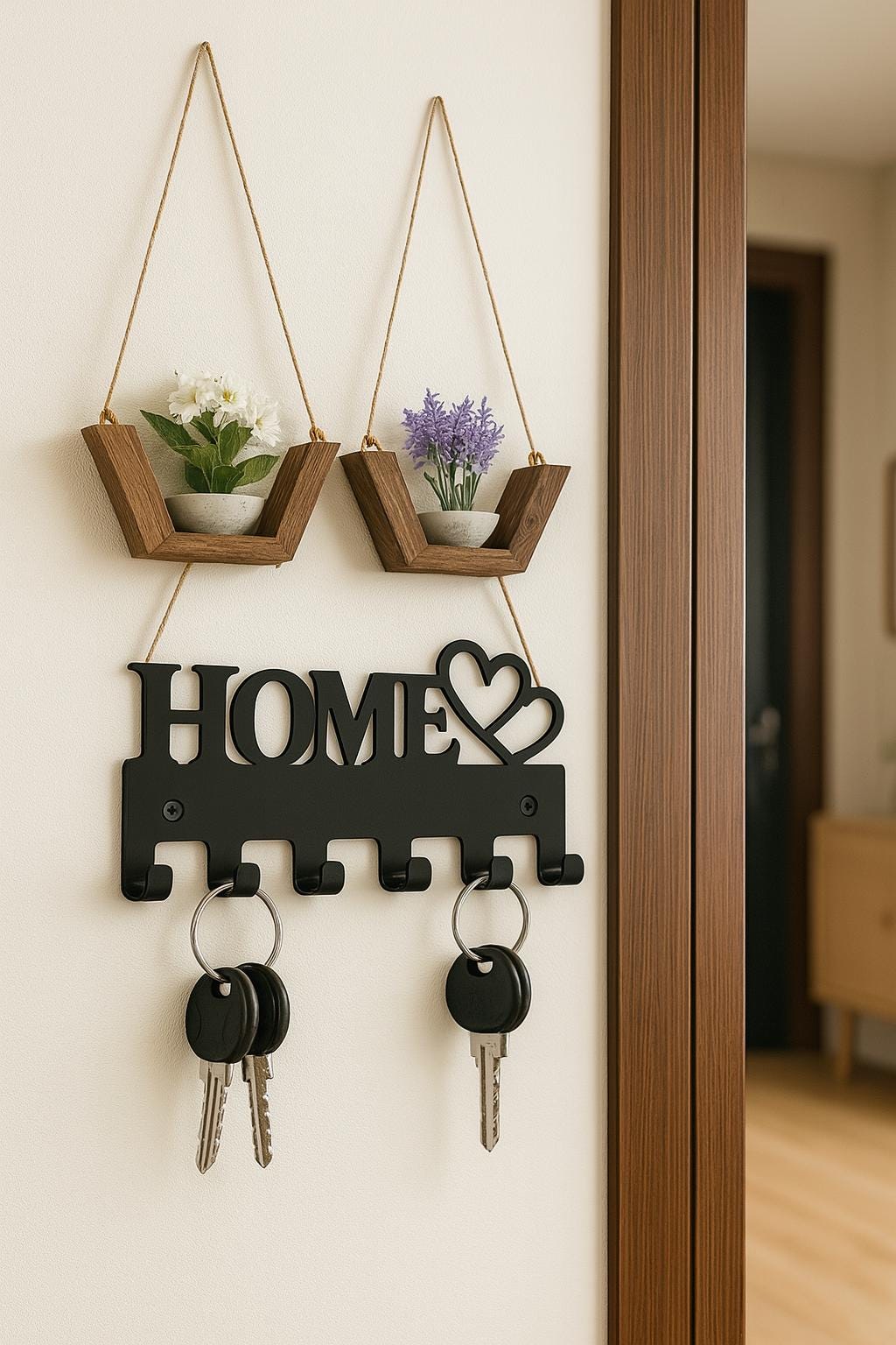 Wall Mounted Metal Key Holder for Entryway, Rustic Key Rack with Hooks, Decorative Metal Key Hanger for Home, Key Organizer Wall Art