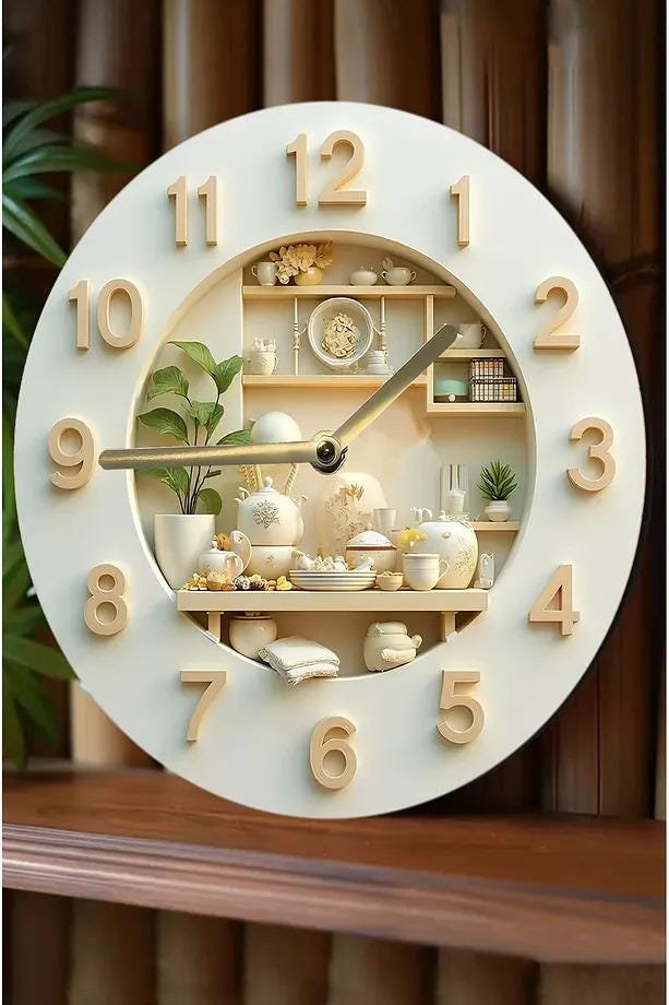 Kitchen Wall Clock with Faux Shelf Detail – Personalized 2D MDF Clock with 3D Effect, Silent Modern Farmhouse Kitchen Decor