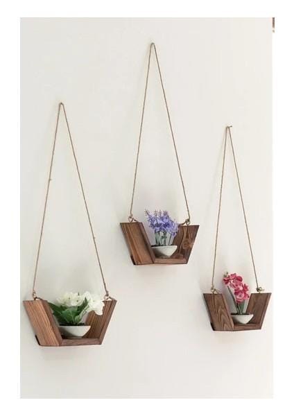 Rustic Wooden Boat Shelf Set of 3, Brown Wall Mounted Decorative Shelves, Nautical Wall Rack Planter, Coastal Wall Decor for Home