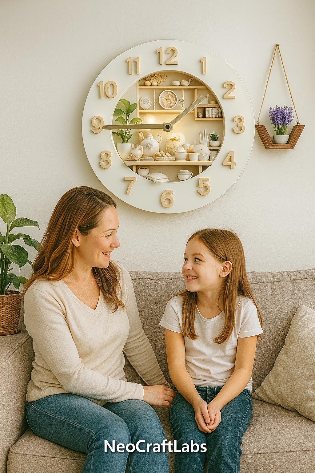 Kitchen Wall Clock with Faux Shelf Detail – Personalized 2D MDF Clock with 3D Effect, Silent Modern Farmhouse Kitchen Decor
