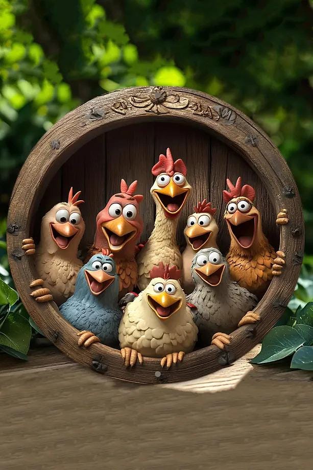 Cute Chicken Family Wall Hanging, 20cm MDF Rustic Farmhouse Decor, Hen & Chick Sign, 3D Look 2D Print Hanging Chicken Wall Art