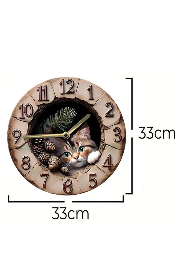 Cat Themed Wooden Wall Clock for Pet Lovers, Silent Paw Print Clock, Natural MDF Cat Wall Decor, Cute Animal Lover Clock