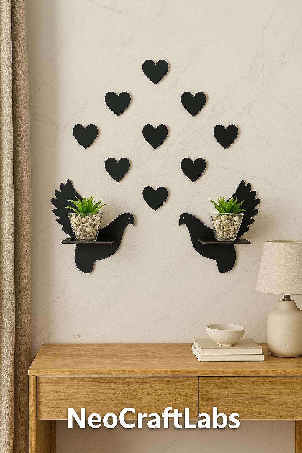 Rustic Bird and Heart Wall Decor Set Wooden Dove and Heart MDF Wall Hanging Ornaments Nursery Living Room Rustic Wall Art Gift