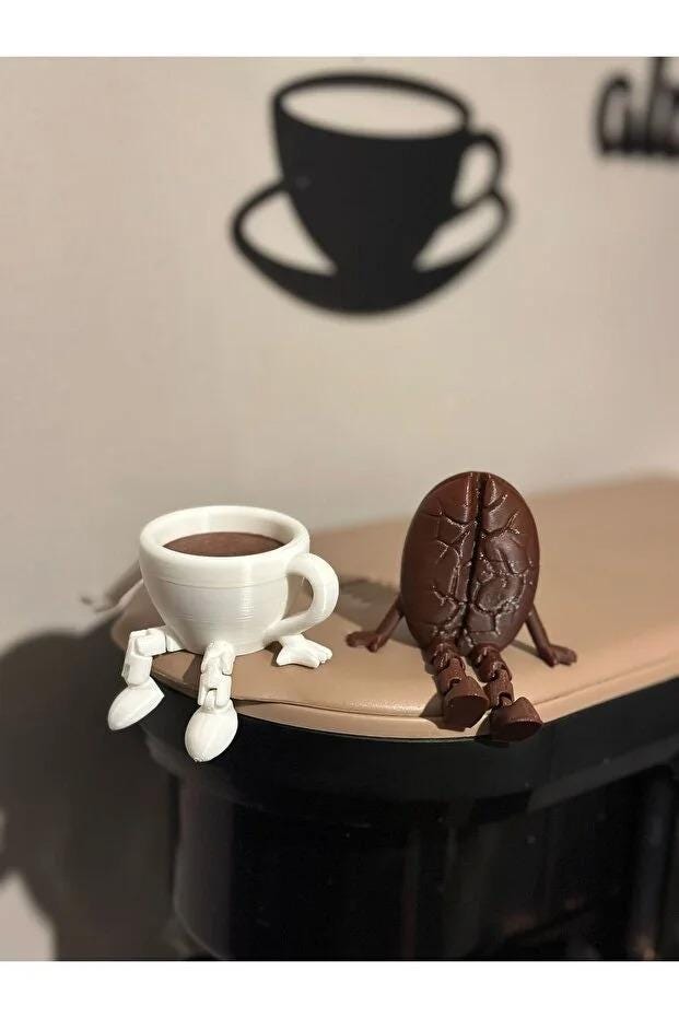 Coffee Corner Decor Statue Set with Coffee Man and Cup Man Figurines, Modern Resin Sculptures, Unique Coffee Lover Gift for Home