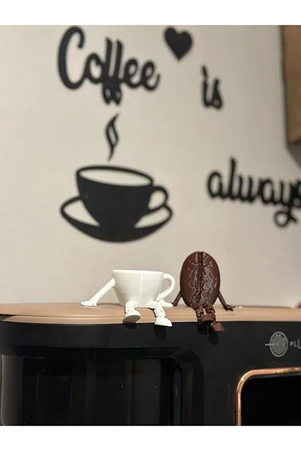 Coffee Corner Decor Statue Set with Coffee Man and Cup Man Figurines, Modern Resin Sculptures, Unique Coffee Lover Gift for Home
