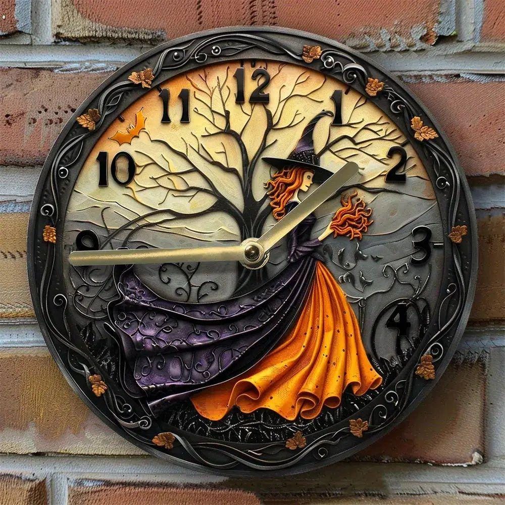 Witch Forest Wall Clock, Gothic 3D Effect MDF Timepiece for Halloween Decor