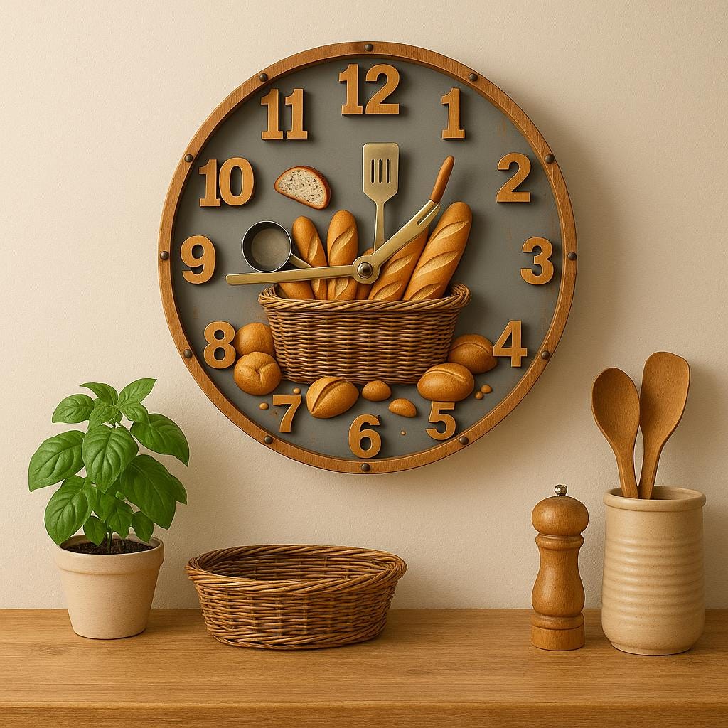 Rustic Kitchen Wall Clock Decor – Silent Round Wooden Wall Clock with Shelf, Modern MDF Wall Mounted Kitchen Timepiece, Quartz Clock