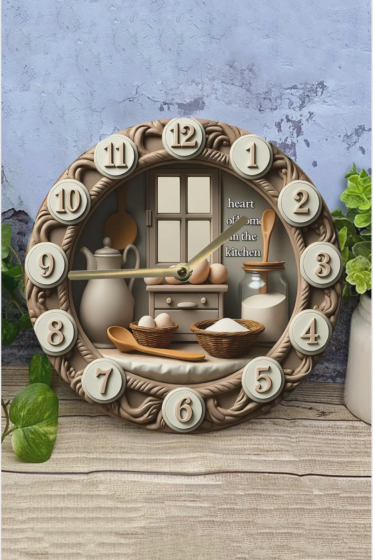 Farmhouse Silent Round Wood Wall Clock – Quartz Rustic Kitchen Art, Modern Timepiece for Dining Room – MDF 3D Look 2D Print