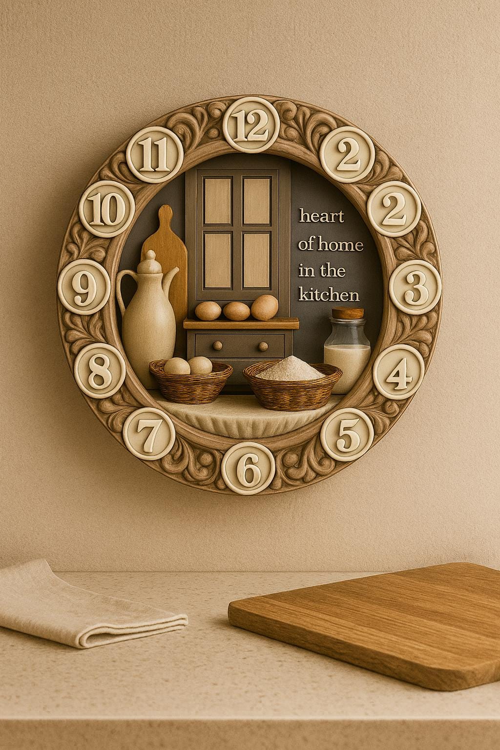 Farmhouse Silent Round Wood Wall Clock – Quartz Rustic Kitchen Art, Modern Timepiece for Dining Room – MDF 3D Look 2D Print