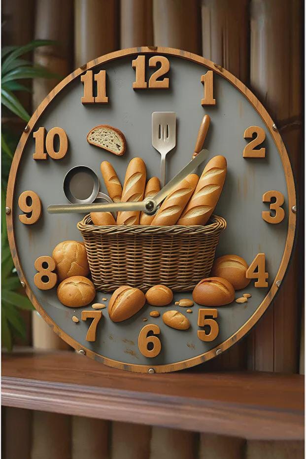 Rustic Kitchen Wall Clock Decor – Silent Round Wooden Wall Clock with Shelf, Modern MDF Wall Mounted Kitchen Timepiece, Quartz Clock