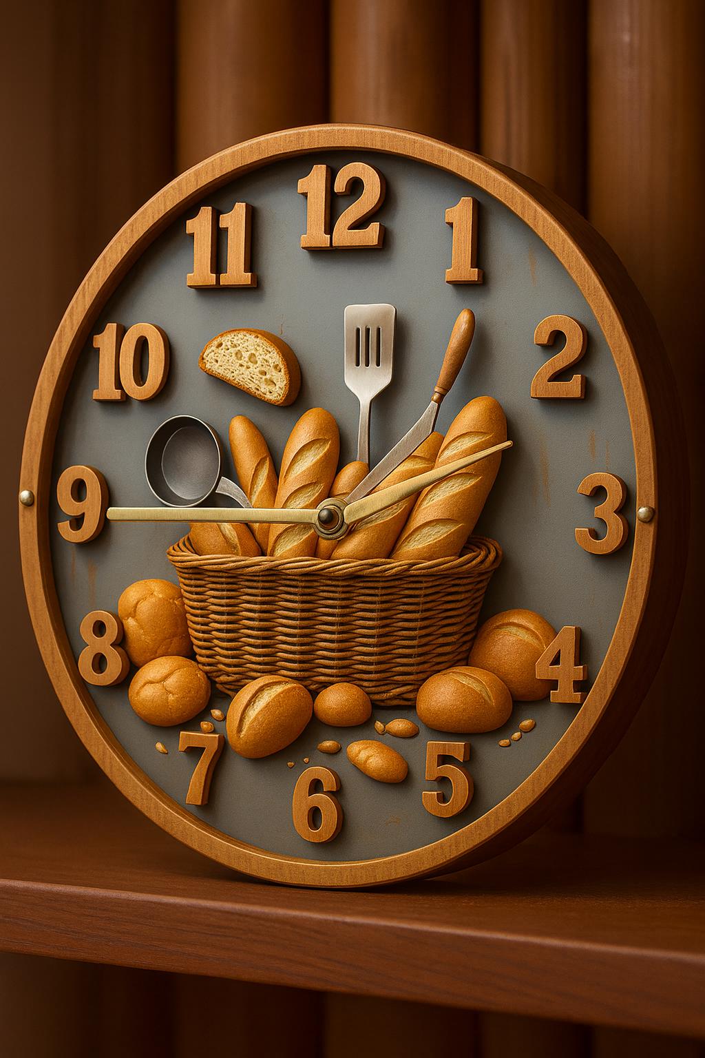 Rustic Kitchen Wall Clock Decor – Silent Round Wooden Wall Clock with Shelf, Modern MDF Wall Mounted Kitchen Timepiece, Quartz Clock