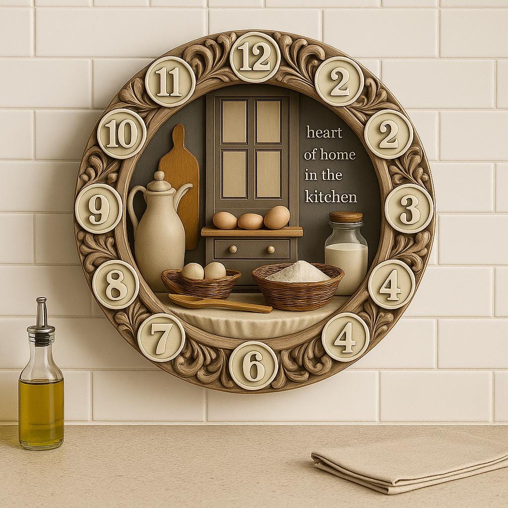 Farmhouse Silent Round Wood Wall Clock – Quartz Rustic Kitchen Art, Modern Timepiece for Dining Room – MDF 3D Look 2D Print