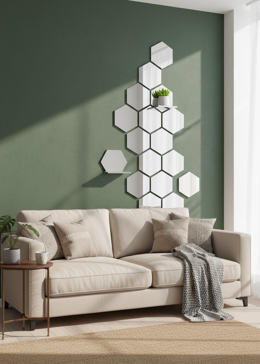 Gold Honeycomb Mirror Wall Stickers Set of 12 Hexagon Acrylic Mirror for Hallway Living Room Bedroom Modern Wall Decor