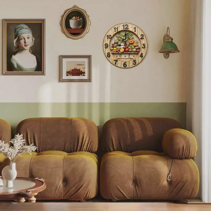 Rustic Harvest Wall Clock – 3D Look Printed MDF Farmhouse Kitchen Decor