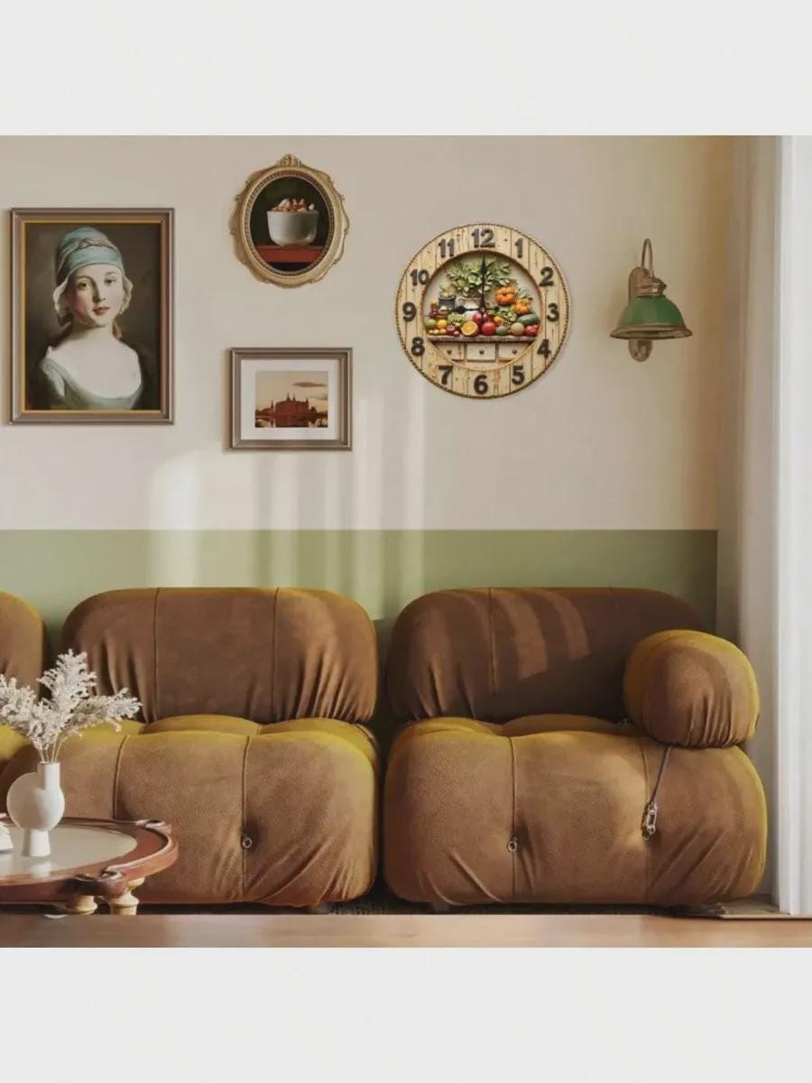 Rustic Harvest Wall Clock – 3D Look Printed MDF Farmhouse Kitchen Decor