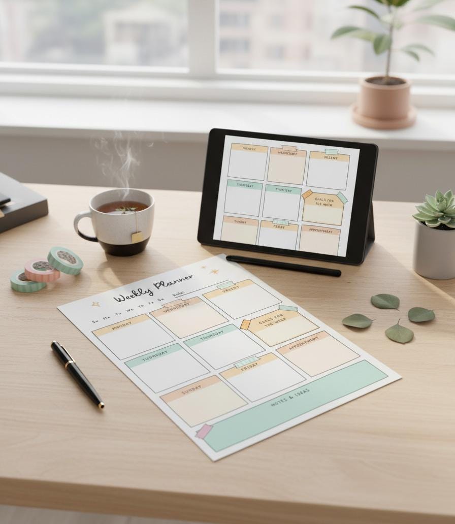 Weekly Planner Printable PDF, Undated Digital Insert for Goodnotes, Simple To Do List Template