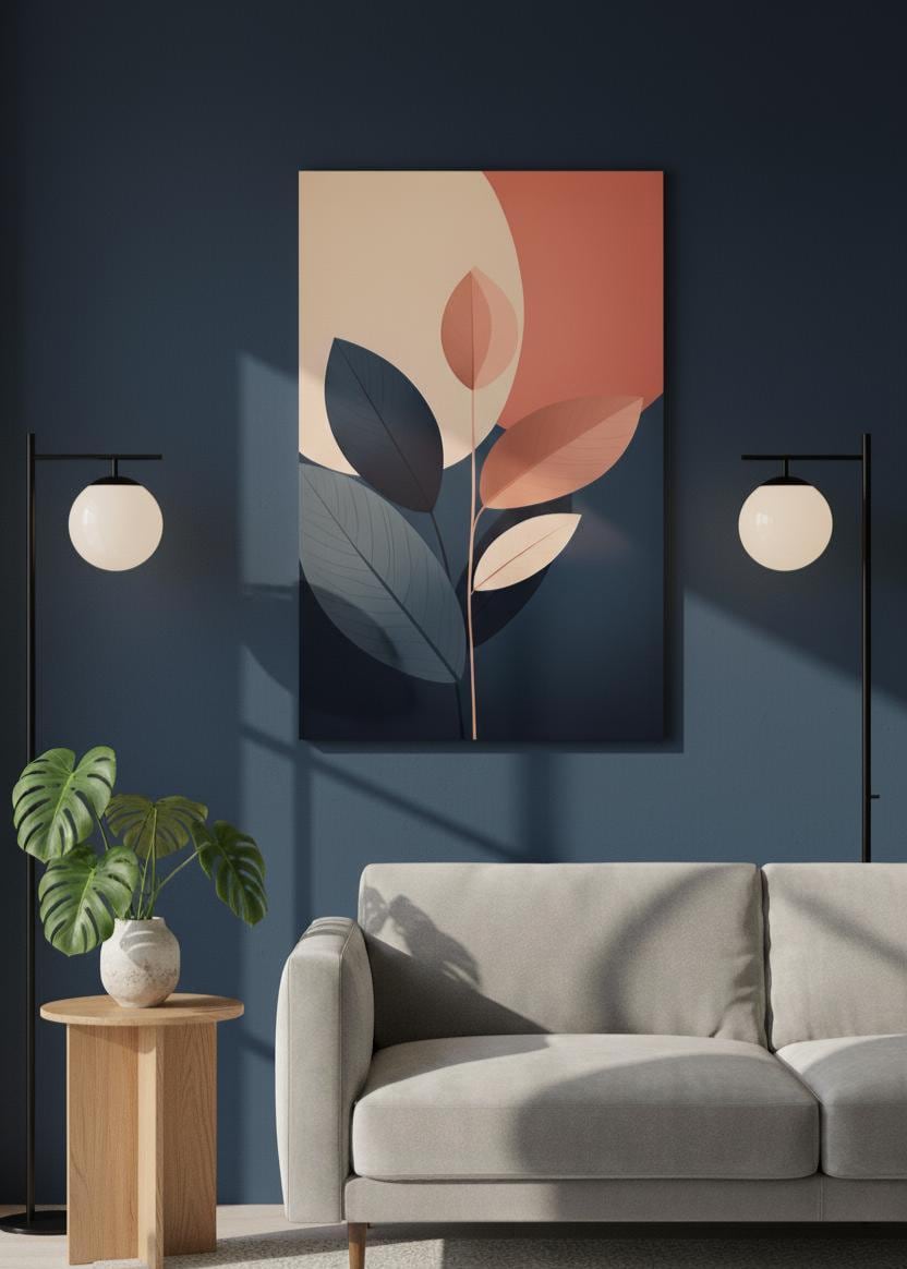 Abstract Botanical Wall Art Printed on MDF, Modern Plant Artwork for Living Room, Minimal Nature Print Home Decor Panel Painting