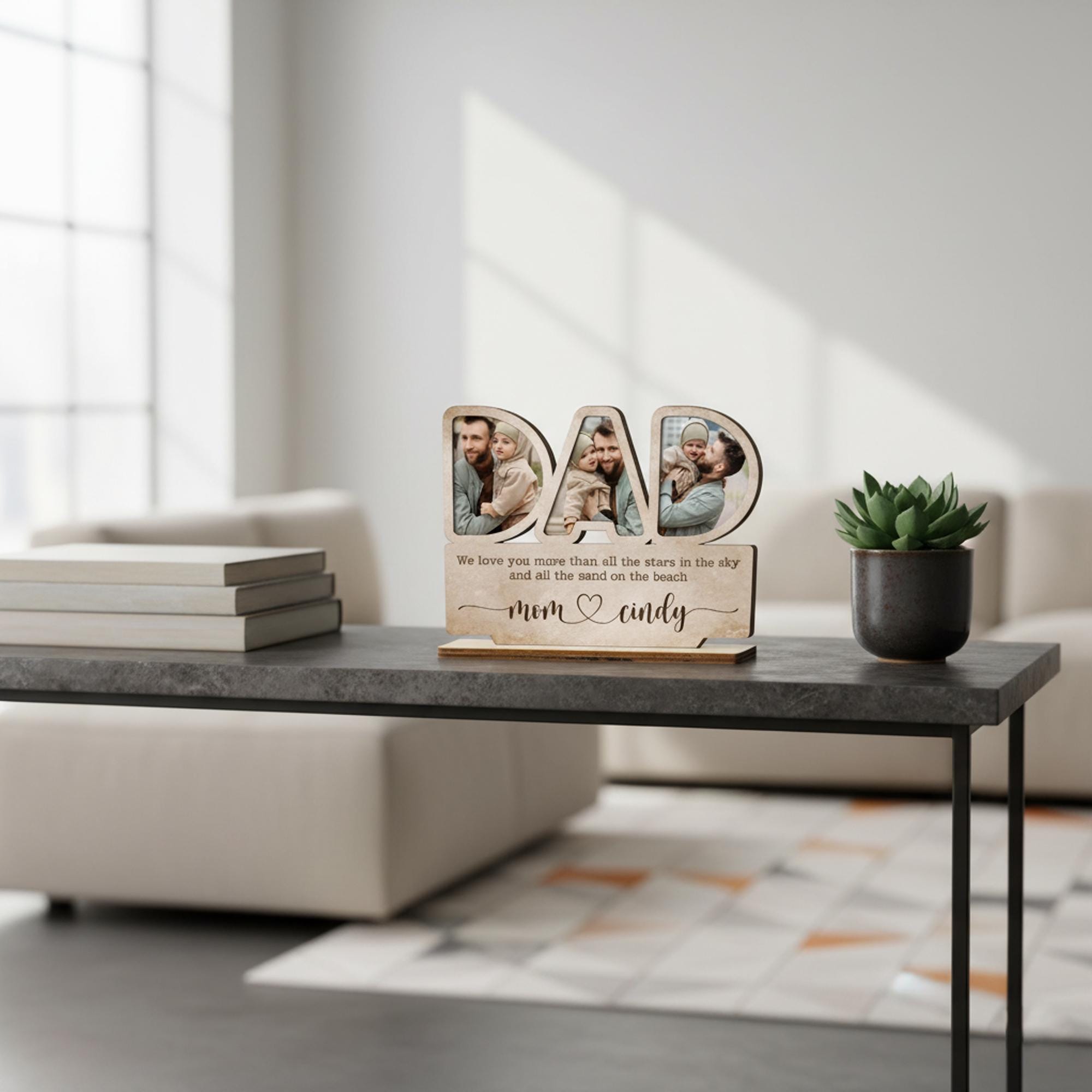 Custom Dad Photo Gift with Personalized Name, Wooden Wall Plaque for Father