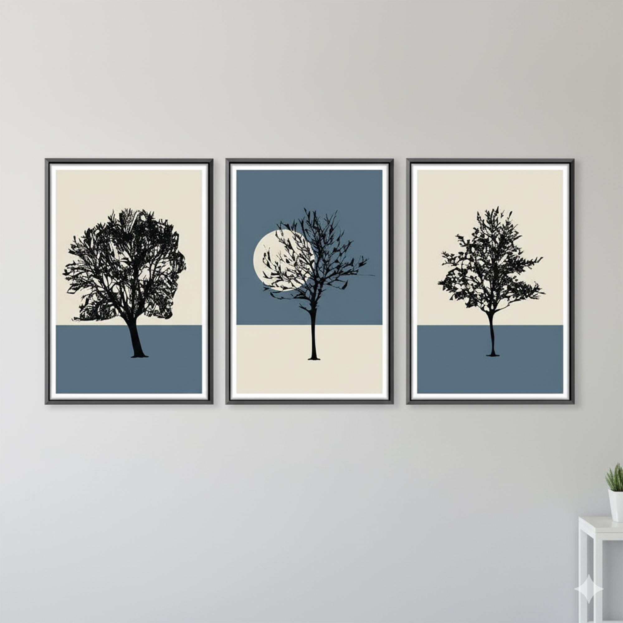 3 Piece Forest Wall Art Set – Minimalist Tree Silhouette MDF Panels – Modern Nature Home Decor