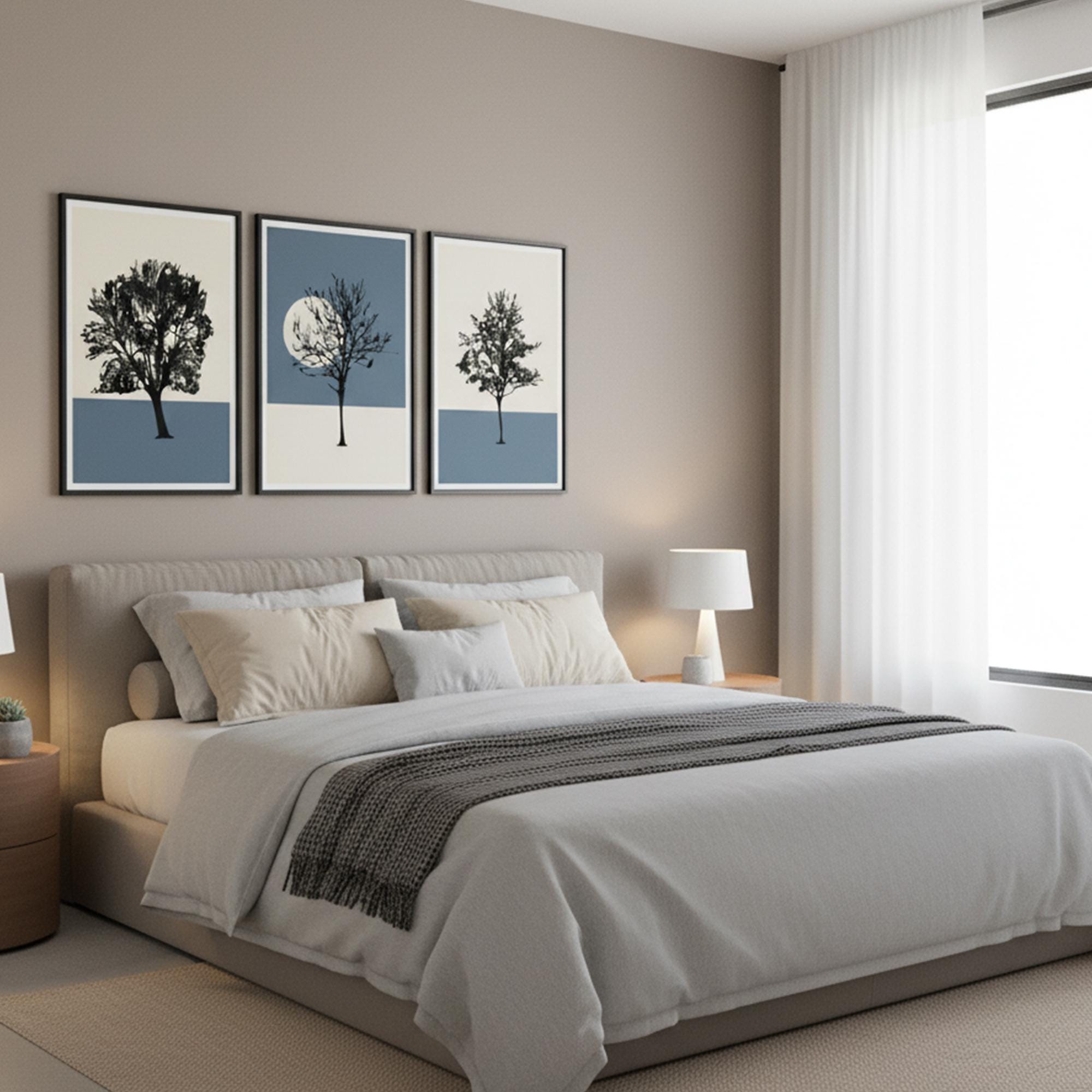 3 Piece Forest Wall Art Set – Minimalist Tree Silhouette MDF Panels – Modern Nature Home Decor