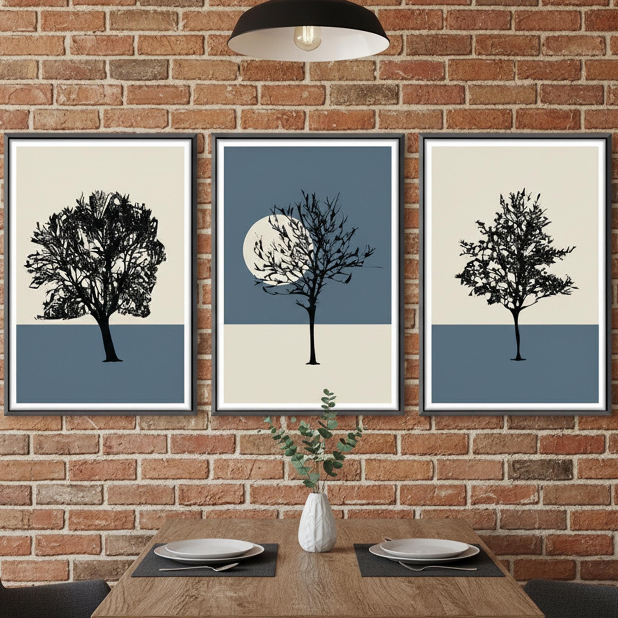 3 Piece Forest Wall Art Set – Minimalist Tree Silhouette MDF Panels – Modern Nature Home Decor
