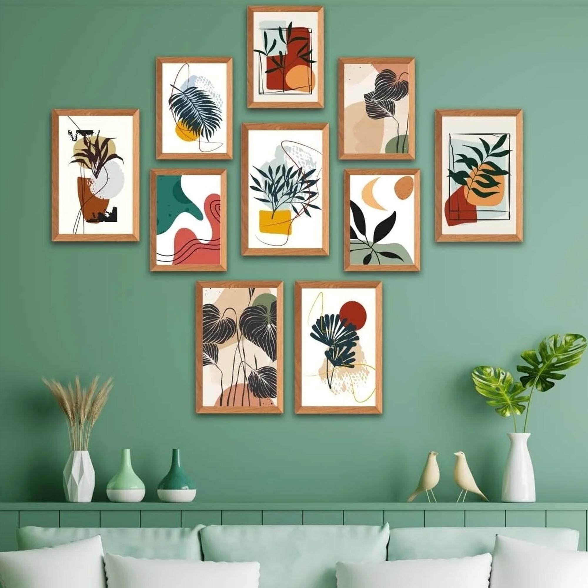 Bohemian MDF Wall Art Set 10 Piece UV Printed Rustic Wooden Look Panels 20x30cm Each