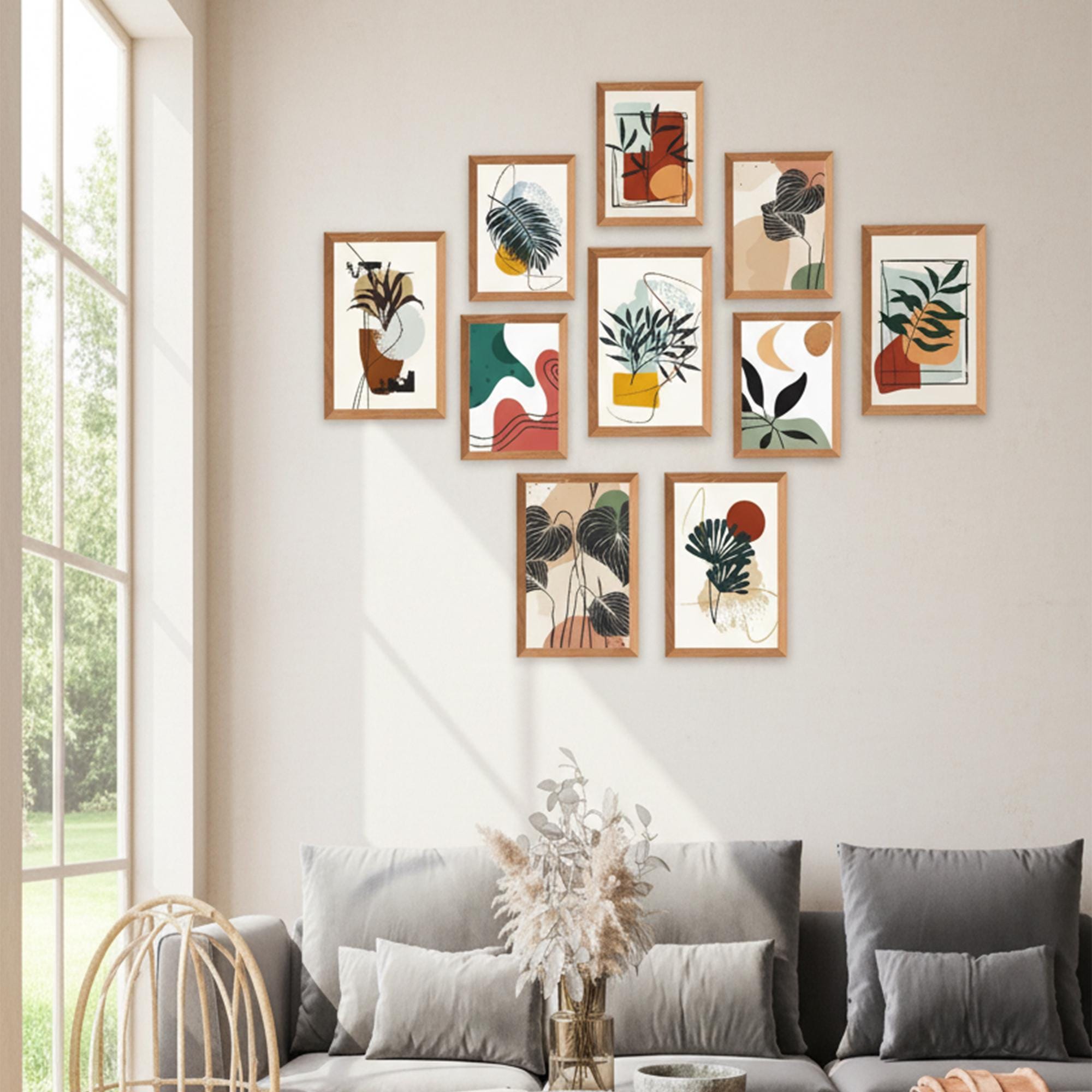 Bohemian MDF Wall Art Set 10 Piece UV Printed Rustic Wooden Look Panels 20x30cm Each