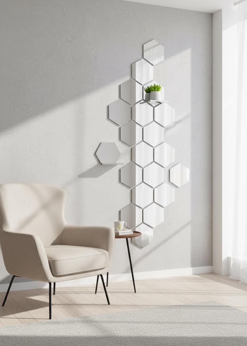 Gold Honeycomb Mirror Wall Stickers Set of 12 Hexagon Acrylic Mirror for Hallway Living Room Bedroom Modern Wall Decor