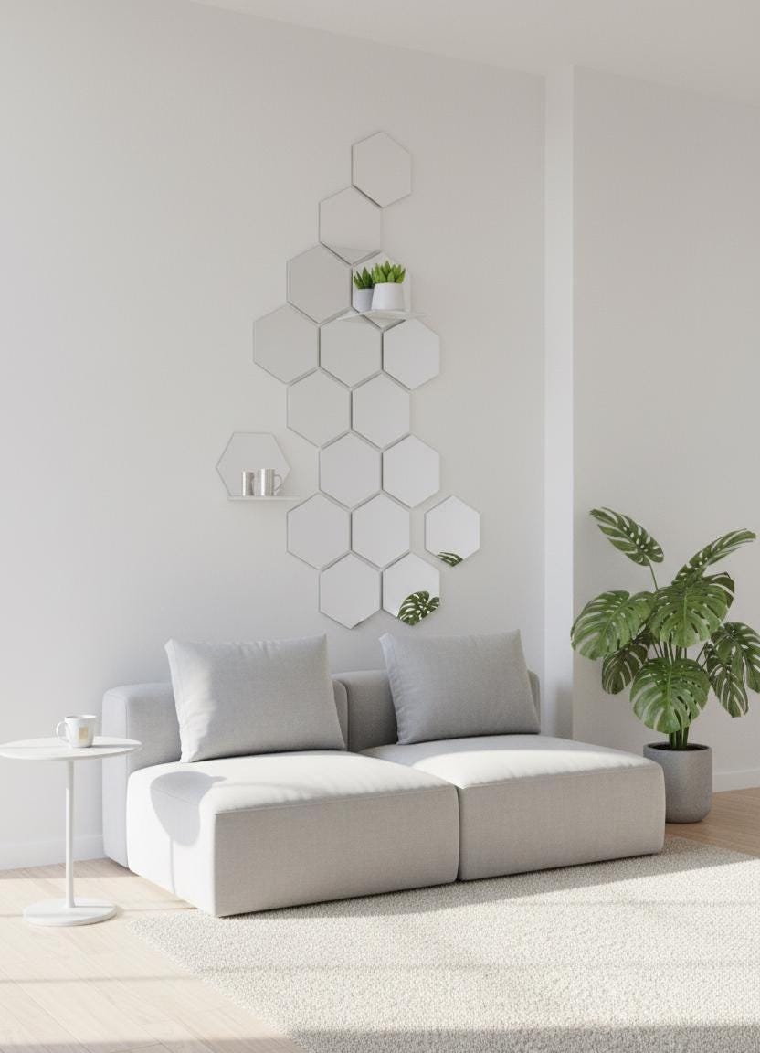 Gold Honeycomb Mirror Wall Stickers Set of 12 Hexagon Acrylic Mirror for Hallway Living Room Bedroom Modern Wall Decor