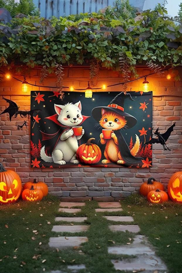 Spooky Halloween Wall Tapestry – Ghost & Skull Art – Gothic Room Hanging – Creepy Aesthetic Home Decor