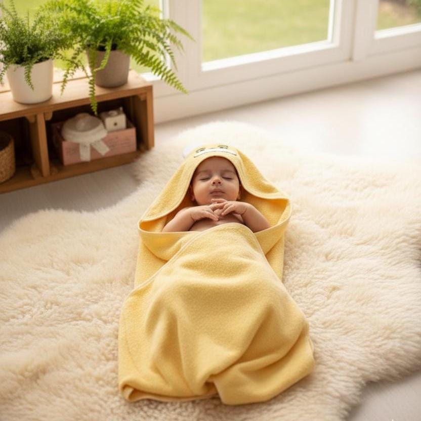 Embroidered Pupy Bear Baby Hooded Towel, Turkish Cotton Bath Wrap (100x100cm)
