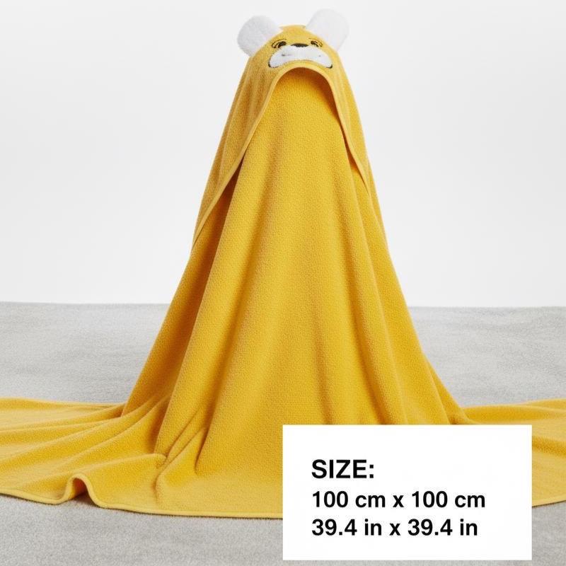 Embroidered Pupy Bear Baby Hooded Towel, Turkish Cotton Bath Wrap (100x100cm)