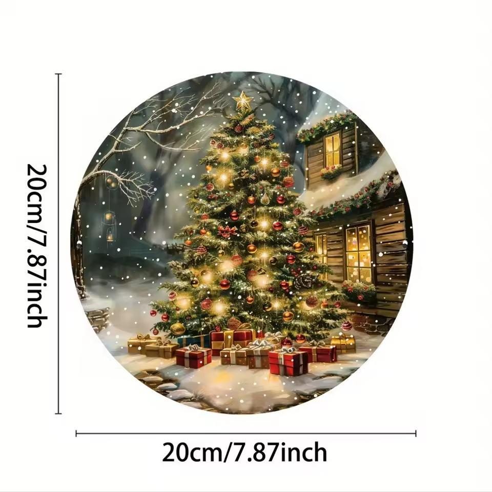 Vintage Christmas Wall Art Sign, 2D Printed MDF Holiday Decor, Glowing Tree & Gifts Retro Scene, Indoor Home Christmas Wall Hanging