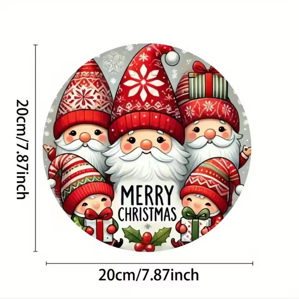 Gnome Christmas Wall Art, Merry Holiday MDF Sign, 2D Printed Round Christmas Decor, Cute Gnome Tin Sign Style Wall Hanging