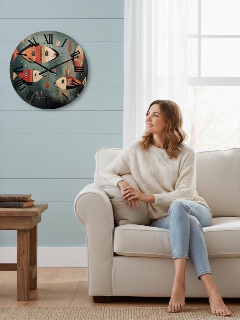 Rustic Modern Wooden Look Wall Clock – Silent MDF Wall Clock for Living Room, Kitchen, Bedroom Decor